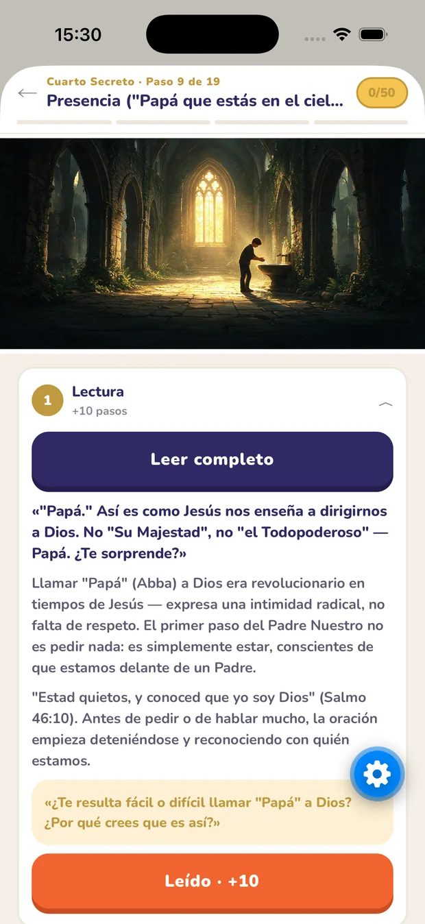 El Paso del día en la app: lectura, pregunta de reflexión y reto