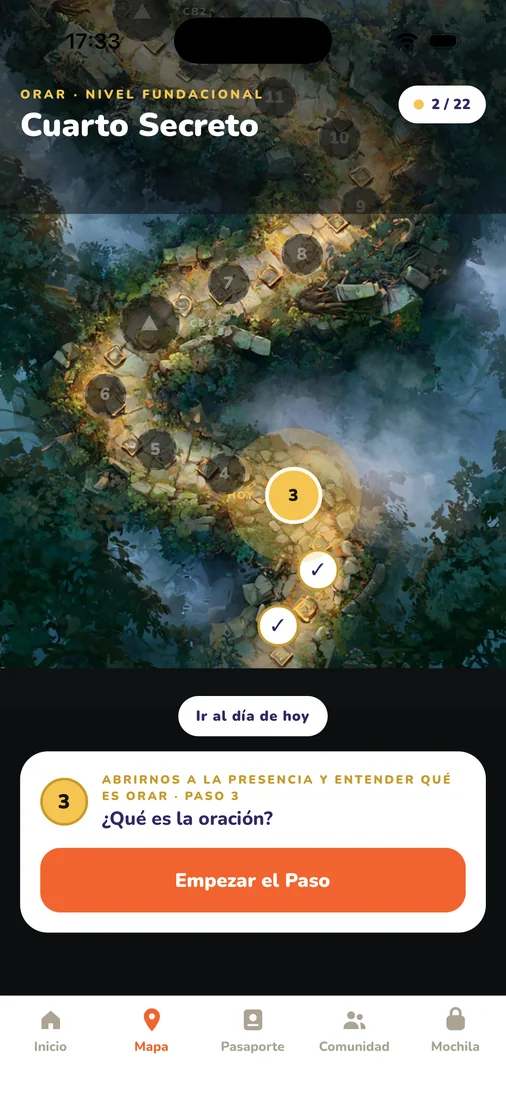 Mapa ilustrado con los pasos hechos, el de hoy y los cerrados